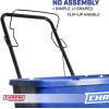 imageChapin 81008A Made in USA 80Pound Residential Ice Melt and Salt Spreader Front and Side Baffles 10quot Tires UShaped Flipup Handle Steel Frame Enclosed Gear Box BlueSpreader