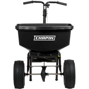 imageChapin 8303C Made in the USA 100 lb Contractor Turf Broadcast Spreader with Enclosed Gears System Rugged Powder Coated Steel Frame 12 Inch Tire Includes Rain Cover and Grate RedBlack